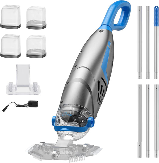 UIRWAY V3 Cordless Pool Vacuum for Above Ground Pools, Upgraded 26.5 GPM Powerful Suction, IPX8 Handheld Rechargeable Cleaner 2 Vacuum Heads & 4 Filter Bags, 1H Runtime, Portable for Inground Pools