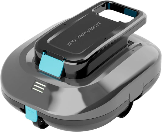 STARRYBOT Cordless Robotic Pool Cleaner with Dual high-Efficiency Motors Delivers Strong Suction, Smart Self-Parking,Smart LED Indicator,Pool Vacuum for Above-Ground Flat Pool up to 900 Sq.ft(Gray)