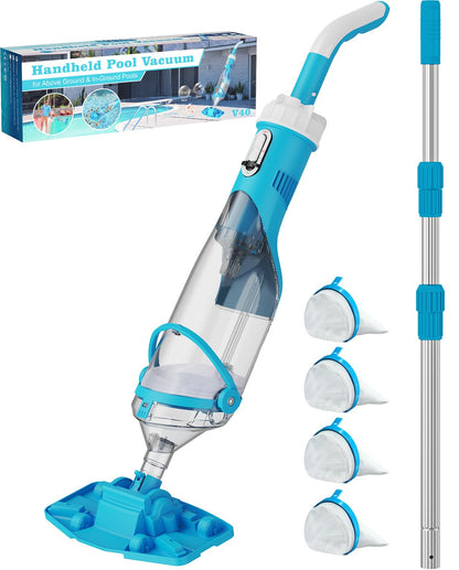 Cordless Pool Vacuum with Telescopic Pole, 18.5 GPM Powerful Suction, 1.5H Supercharge Technology, Handheld Pool Vacuum Cleaner for Above Ground/Inground Pools, Hot Tubs, Blue