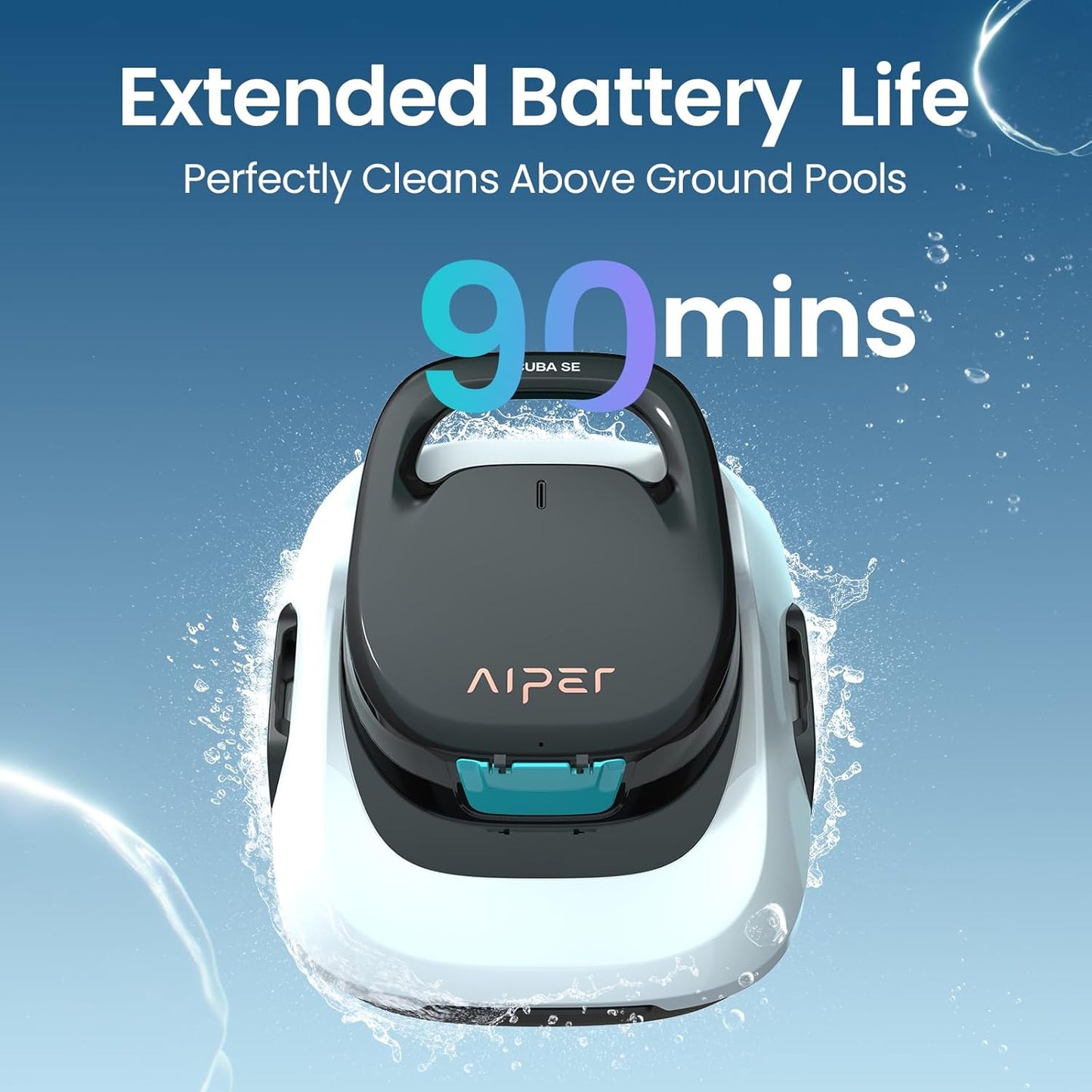AIPER Scuba SE Cordless Pool Cleaner with 90-Min Runtime, Smart Self-Parking, Lightweight, Pool Vacuum for Above Ground Flat Pools up to 860 Sq.ft, Milky White & Teal