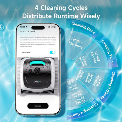 (2026 New) WYBOT C1 Cordless Robot Vacuum for Inground Pools, 4-in-1 Pool Cleaner for Above Ground Pool up to 1,614 Sq.ft, Wall & Waterline Cleaning, 150-Min Runtime, Whte & Green
