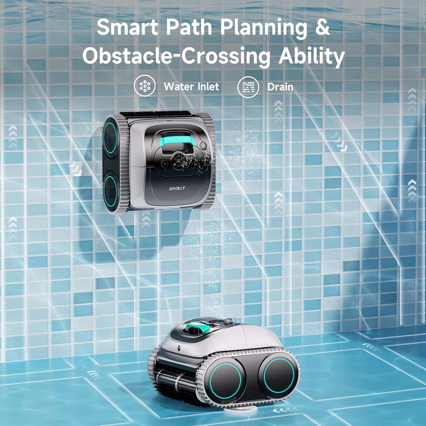 (2026 New) WYBOT C1 Cordless Robot Vacuum for Inground Pools, 4-in-1 Pool Cleaner for Above Ground Pool up to 1,614 Sq.ft, Wall & Waterline Cleaning, 150-Min Runtime, Whte & Green