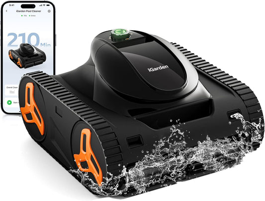 iGarden Robotic Pool Cleaner KN Series, 210-Min Runtime, Smart 3D Navigation, Full-Inverter Energy-Saving Tech, Cleans Floor, Wall & Waterline, for Above-Ground & Inground Pools