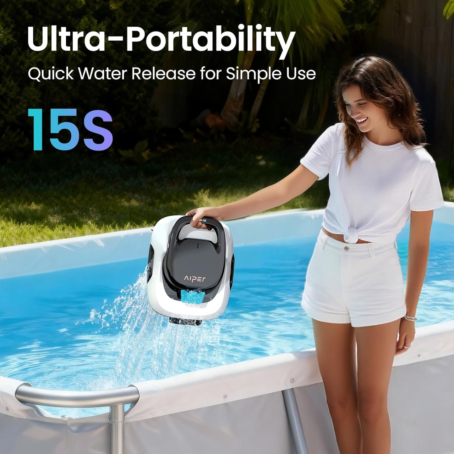 AIPER Scuba SE Cordless Pool Cleaner with 90-Min Runtime, Smart Self-Parking, Lightweight, Pool Vacuum for Above Ground Flat Pools up to 860 Sq.ft, Milky White & Teal