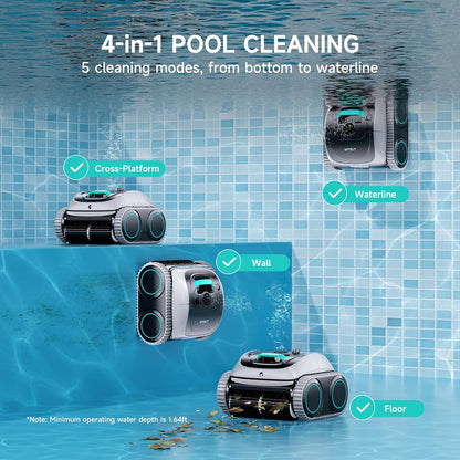 (2026 New) WYBOT C1 Cordless Robot Vacuum for Inground Pools, 4-in-1 Pool Cleaner for Above Ground Pool up to 1,614 Sq.ft, Wall & Waterline Cleaning, 150-Min Runtime, Whte & Green