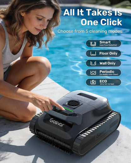Gosvor LiteVac G1 Pool Vacuum, Wall & Waterline & Platform Cleaning, 15.2 lbs Ultra-Lightweight, Up to 200-Min Runtime, Double Filtration, Smart Navigation & App, for Pools up to 2153 sq.ft, Gray