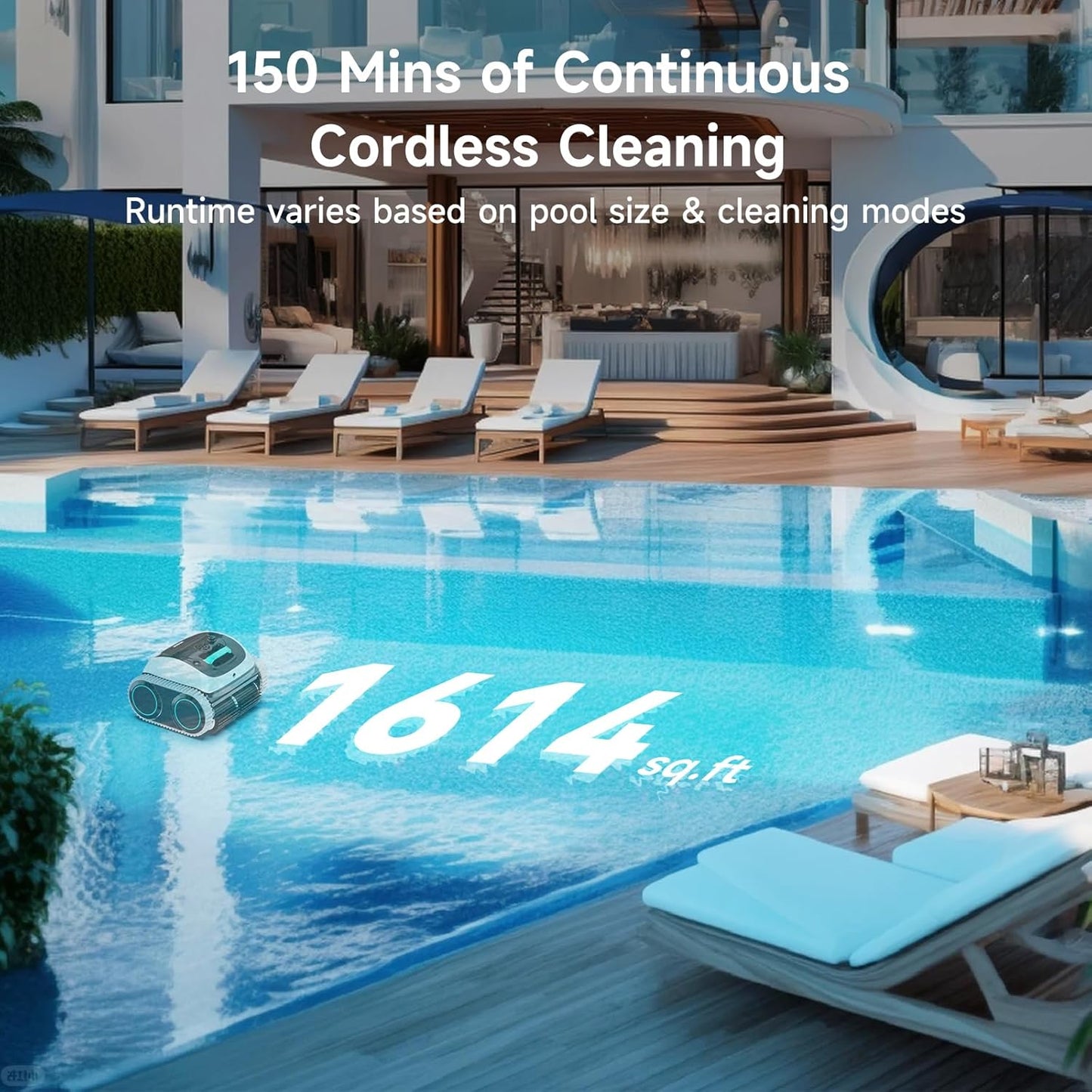 (2026 New) WYBOT C1 Cordless Robot Vacuum for Inground Pools, 4-in-1 Pool Cleaner for Above Ground Pool up to 1,614 Sq.ft, Wall & Waterline Cleaning, 150-Min Runtime, Whte & Green