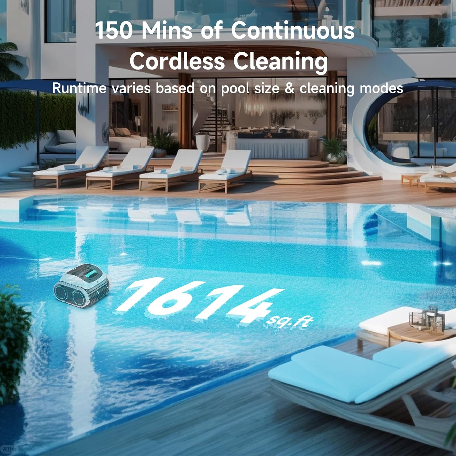 (2026 New) WYBOT C1 Cordless Robot Vacuum for Inground Pools, 4-in-1 Pool Cleaner for Above Ground Pool up to 1,614 Sq.ft, Wall & Waterline Cleaning, 150-Min Runtime, Whte & Green