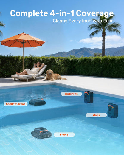 Gosvor LiteVac G1 Pool Vacuum, Wall & Waterline & Platform Cleaning, 15.2 lbs Ultra-Lightweight, Up to 200-Min Runtime, Double Filtration, Smart Navigation & App, for Pools up to 2153 sq.ft, Orange