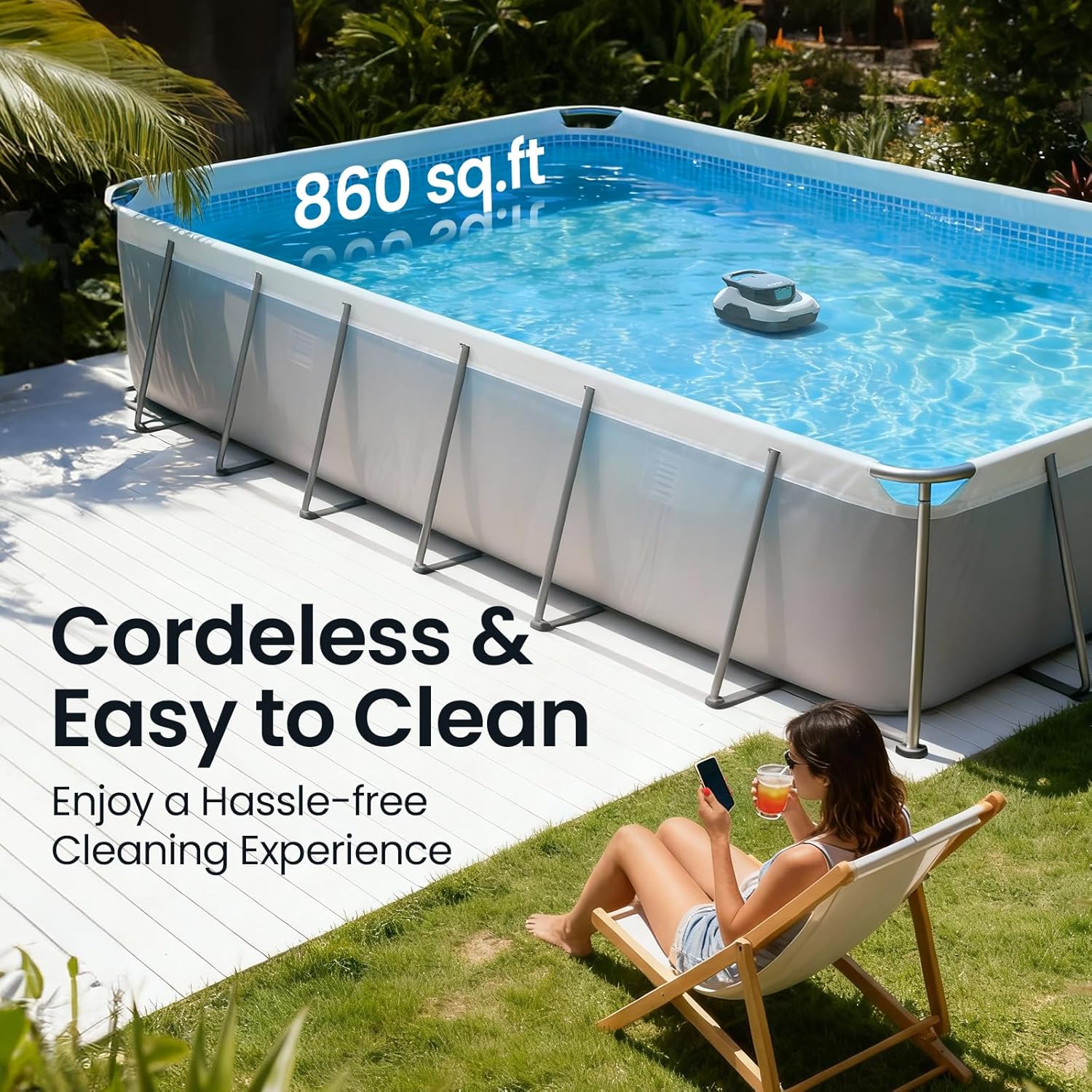 AIPER Scuba SE Cordless Pool Cleaner with 90-Min Runtime, Smart Self-Parking, Lightweight, Pool Vacuum for Above Ground Flat Pools up to 860 Sq.ft, Milky White & Teal