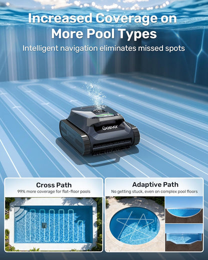 Gosvor LiteVac G1 Pool Vacuum, Wall & Waterline & Platform Cleaning, 15.2 lbs Ultra-Lightweight, Up to 200-Min Runtime, Double Filtration, Smart Navigation & App, for Pools up to 2153 sq.ft, Gray